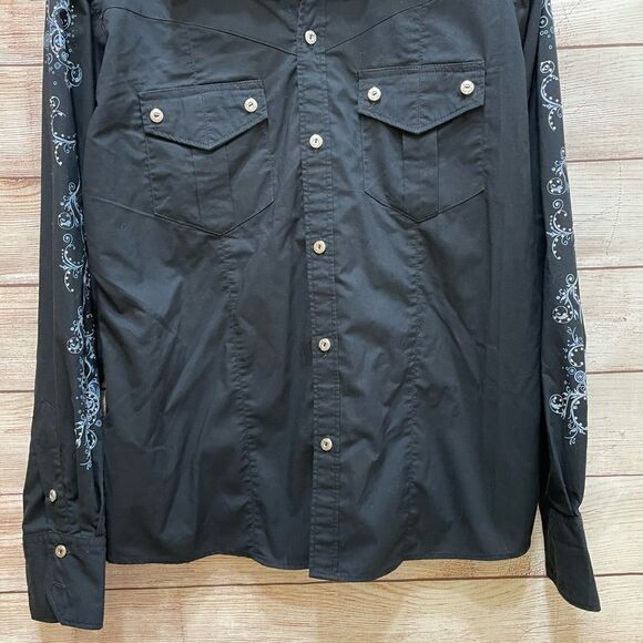 EL GENERAL WESTERN SHIRT IN BLACK WITH CROSS AND FLEUR DE LIS - Picture 4 of 8